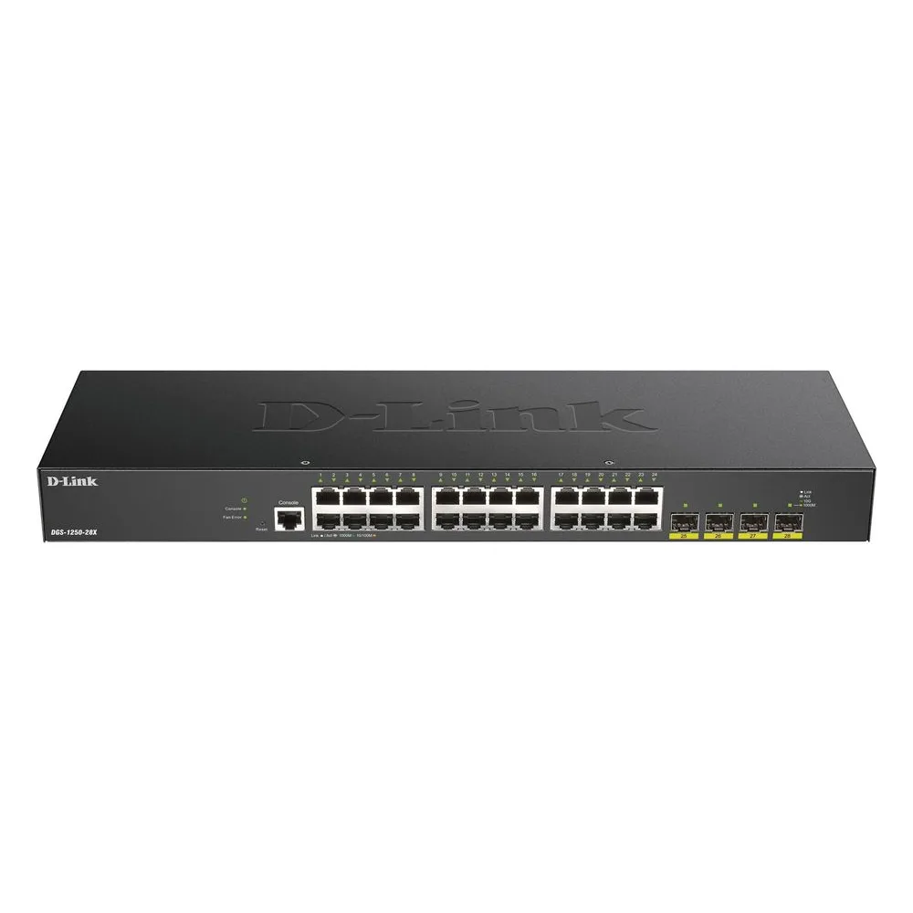 Коммутатор D-Link DGS-1250-28X/A1A, 24×1 Гбит/с + 4×10 Гбит/с SFP+, управляемый