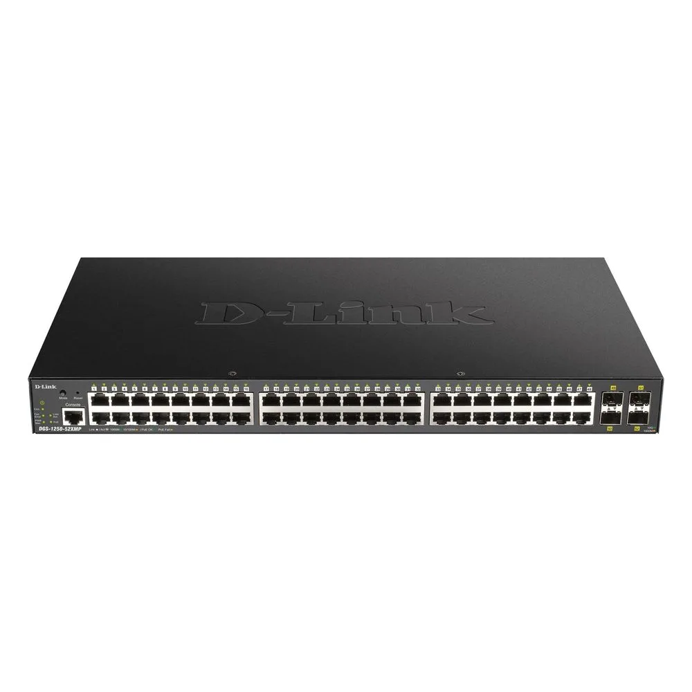 Коммутатор D-Link DGS-1250-52XMP/A1A, 48×1 Гбит/с + 4×10 Гбит/с SFP+, управляемый