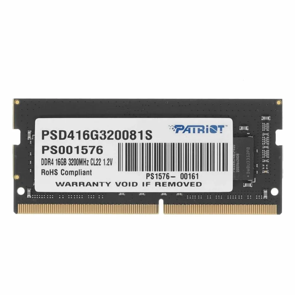 Оперативная память Patriot Signature, DDR4, 16GB (1x16 GB), 3200 MHz, CL22, SO-DIMM