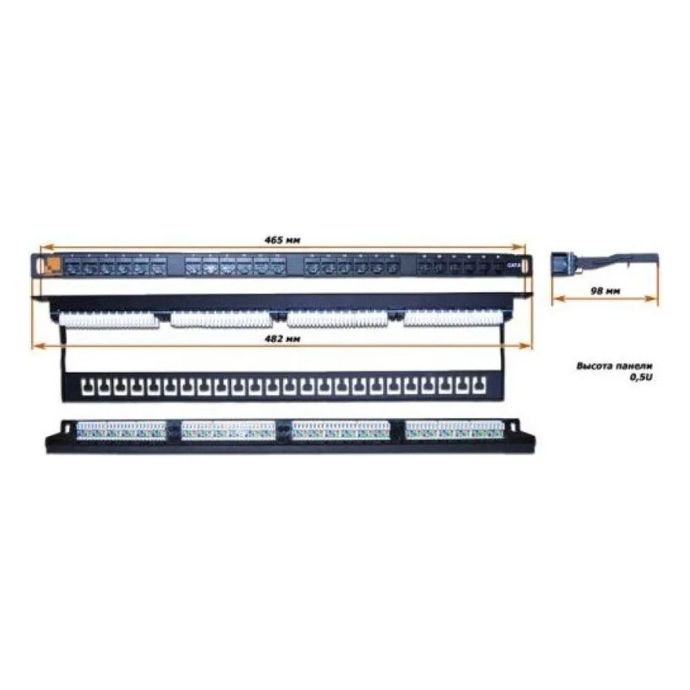 Патч-панель LANMASTER компактная 24 порта, UTP, кат.6, 0.5U
