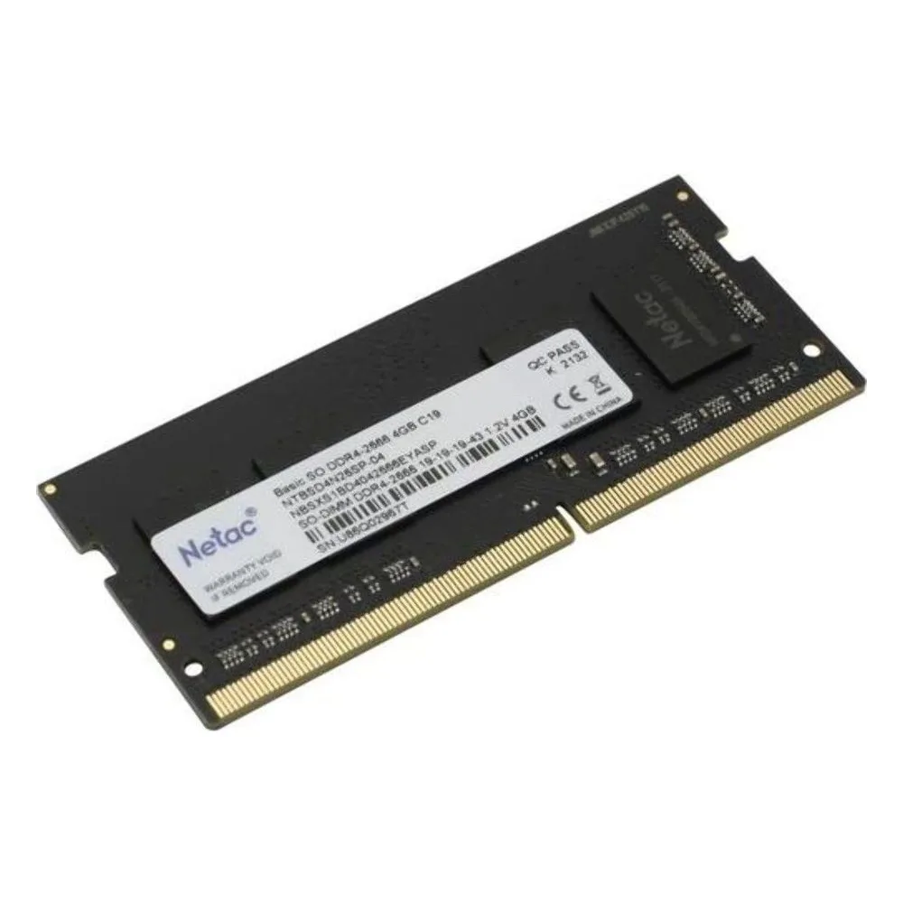 Оперативная память NETAC Basic, DDR4, 4GB (1x4GB), 2666MHz, CL19, SO-DIMM