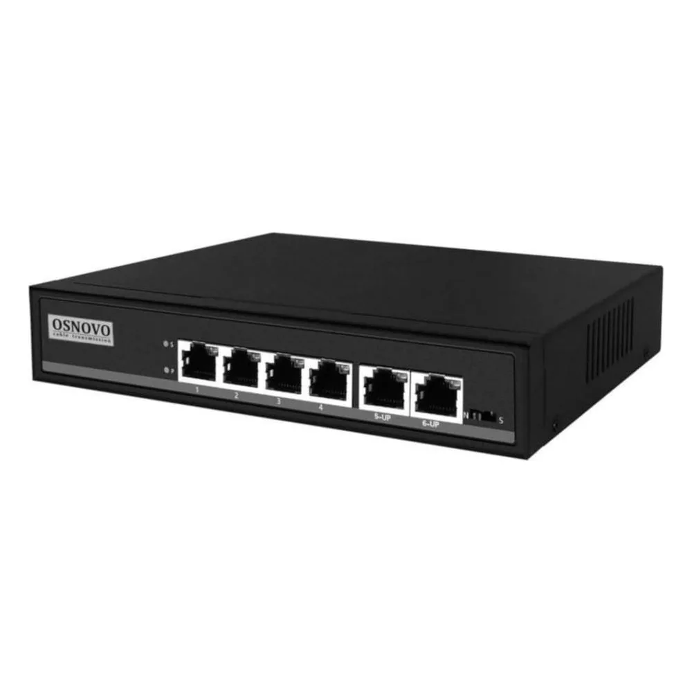 Коммутатор Osnovo SW-20600/A(80W), 6×100 Мбит/с (4×PoE), неуправляемый