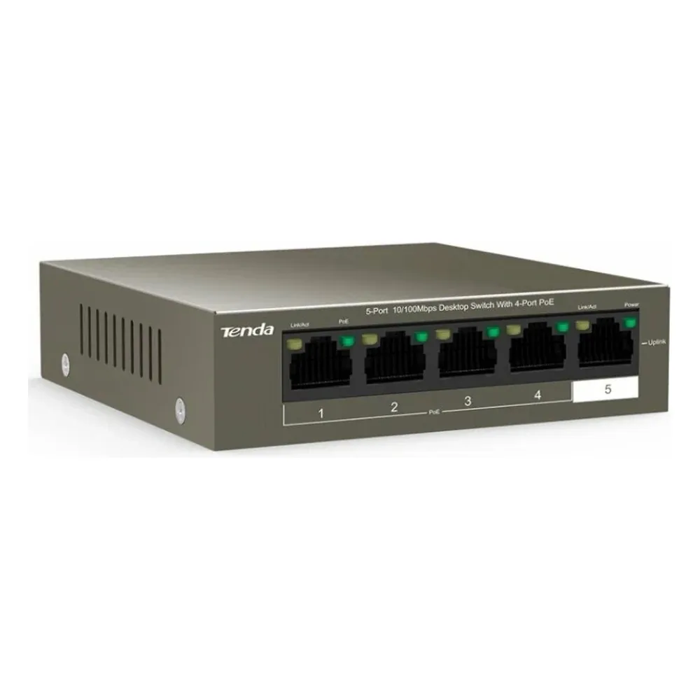 Коммутатор Tenda TEF1105P-4-38W, 4×100 Мбит/с PoE + 1×100 Мбит/с Uplink, неуправляемый