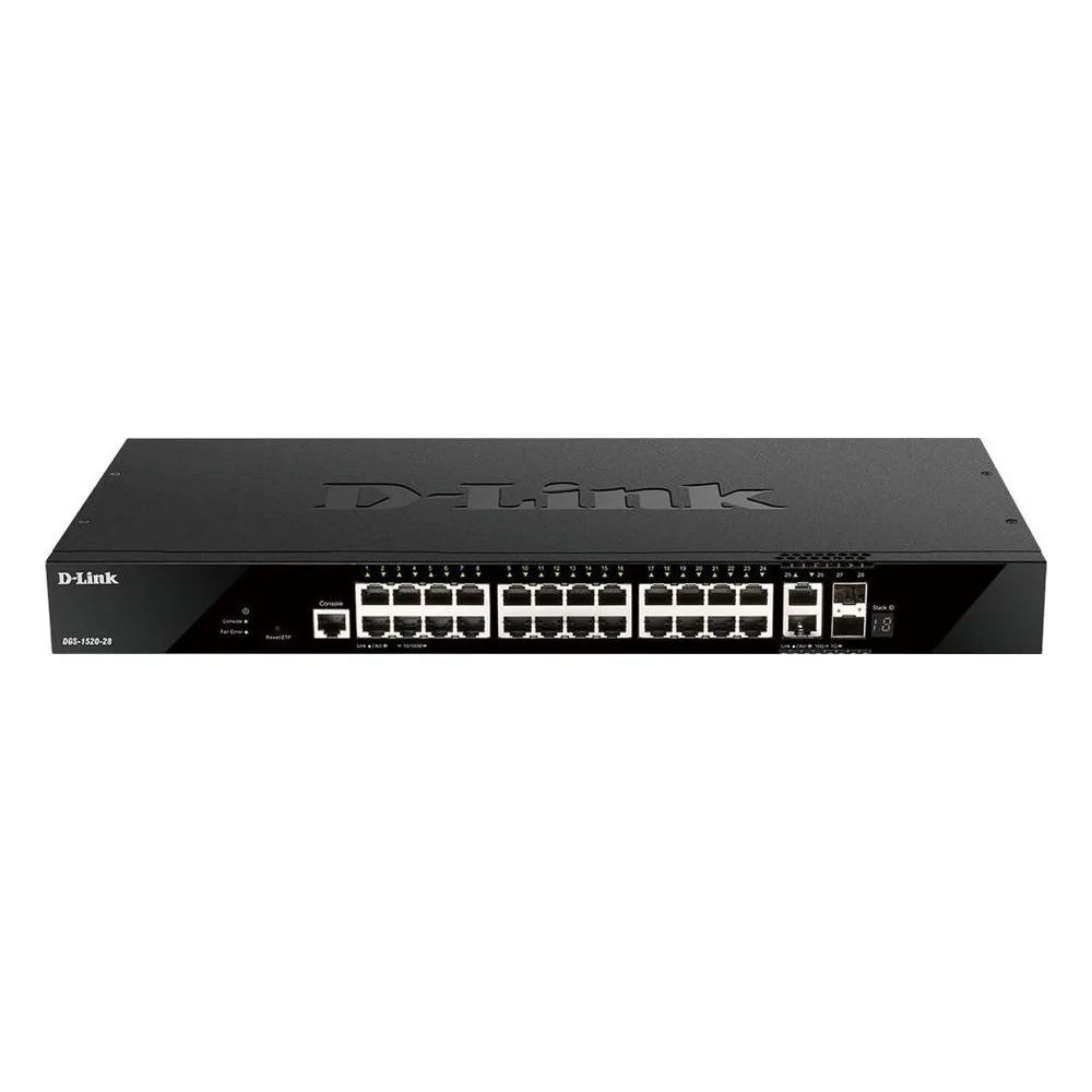 Коммутатор D-Link DGS-1520-28/A1A, 24×1 Гбит/с + 2×10 Гбит/с Base-T + 2×10 Гбит/с SFP+, управляемый