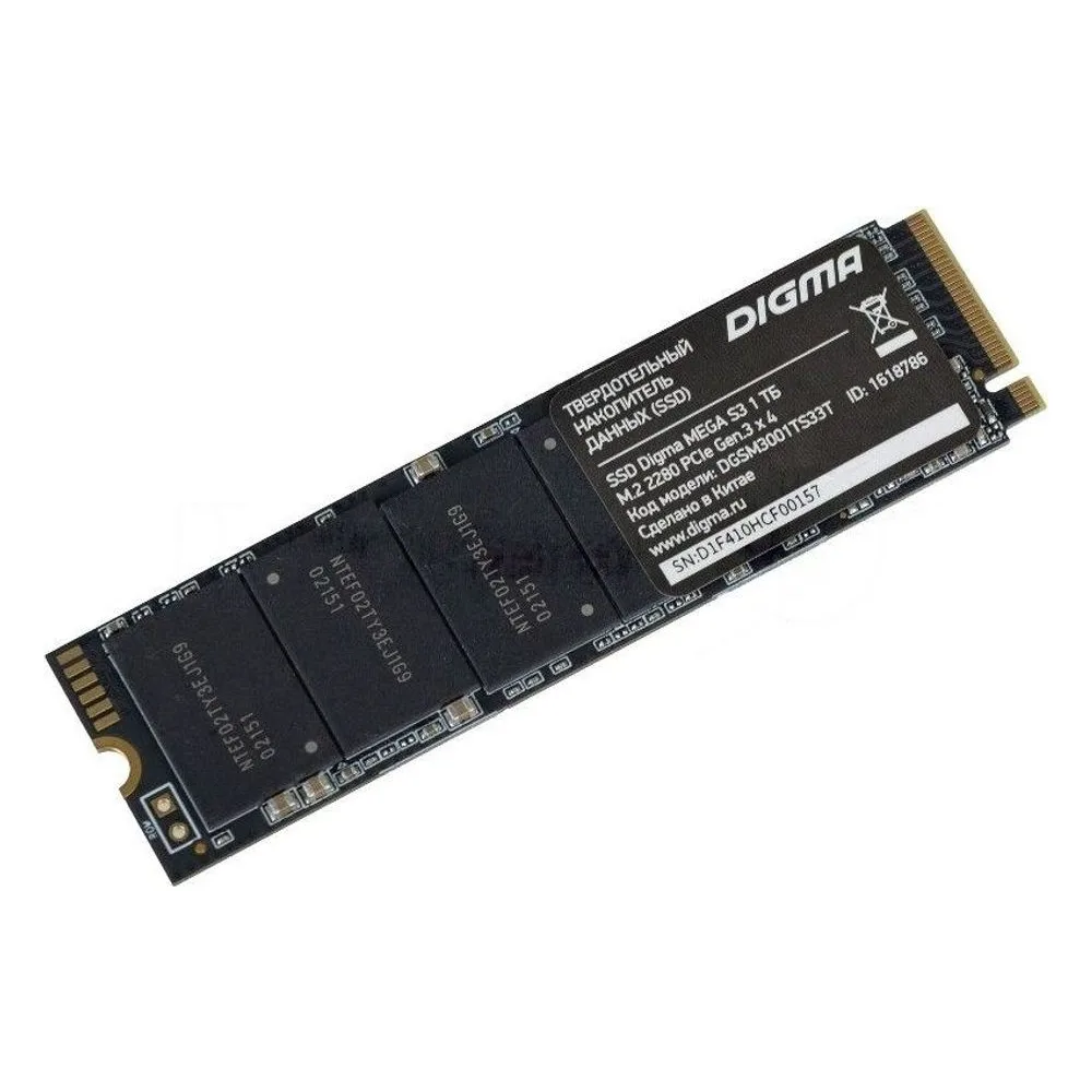 Накопитель SSD Digma Mega S3 DGSM3001TS33T, 1Tb, PCIe 3.0 x4, M.2 2280, NVMe, R/W 2130/1720