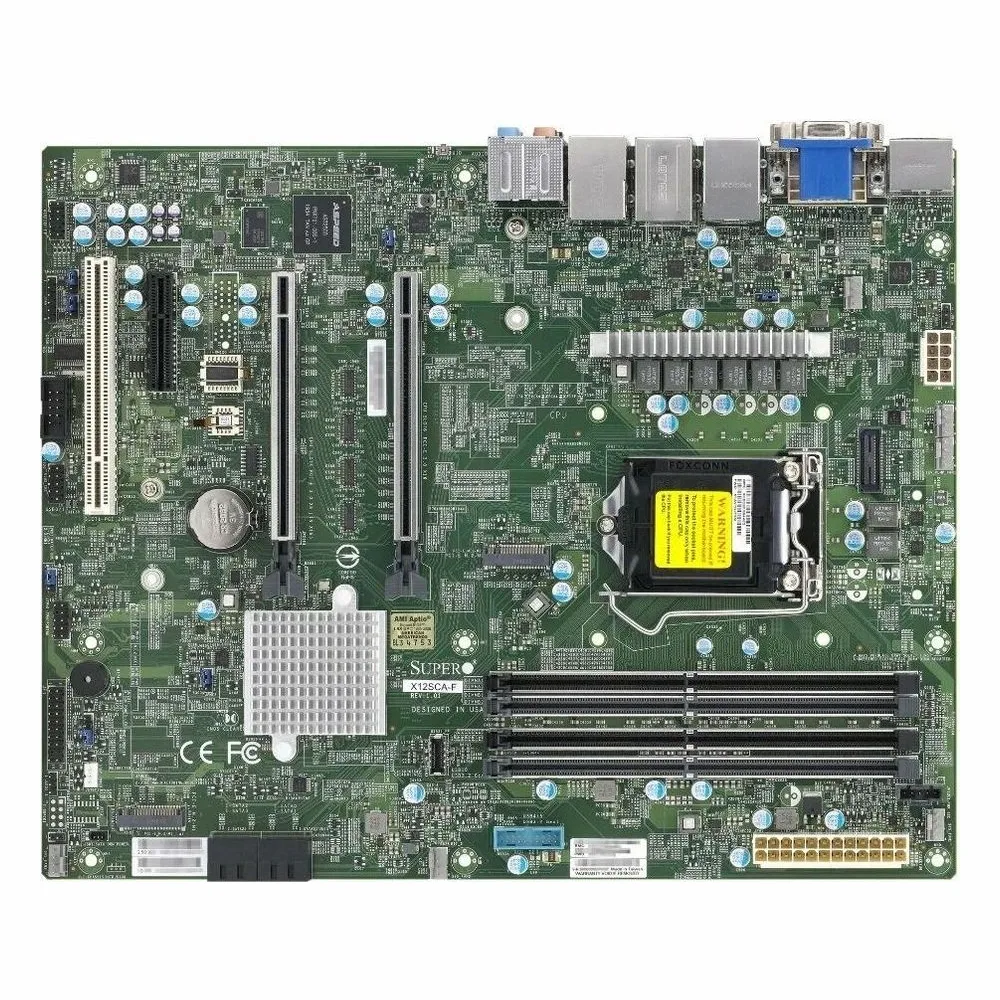 Материнская плата Supermicro MBD-X12SCA-F-B W-1200 CPU, 4 DIMM slots, Intel W480 controller for 4 SATA3 (6 Gbps) ports, RAID 0,1,5,10, 1 PCIe 3.0 x4, 2 PCIe 3.0 x16 slots, bulk