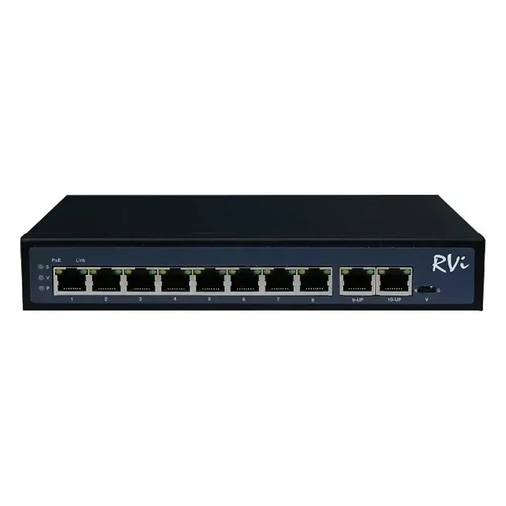 Коммутатор RVi-1NS08F-2T, 8×100 Мбит/с PoE + 2×100 Мбит/с, неуправляемый