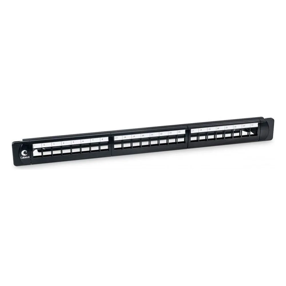 Комм. патч-панель Cabeus, 19", 1HU, портов: 24 х keystone, кат. 5-7A, неэкр., черный, без модулей, (PLB-24)