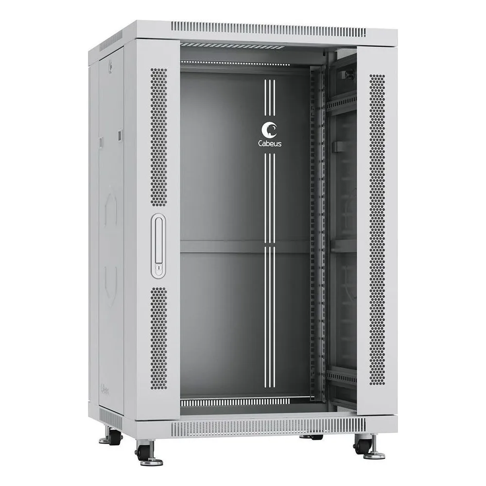 Шкаф телекоммуникационный напольный Cabeus, IP20, 18U, 988х600х800 мм (ВхШхГ), дверь: стекло, разборный, цвет: серый