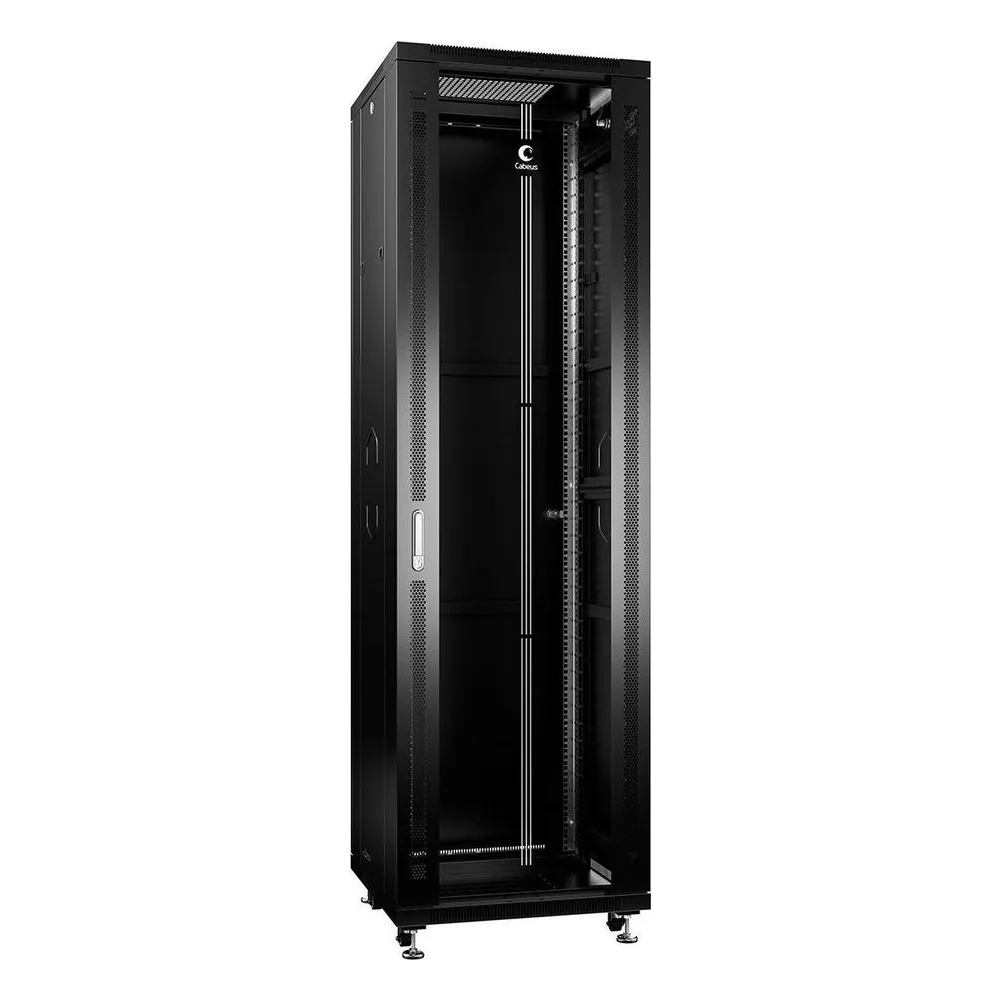 Шкаф телекоммуникационный напольный Cabeus, IP20, 42U, 2055х600х1000 мм (ВхШхГ), дверь: стекло, боковая панель: сплошная, разборный, цвет: чёрный