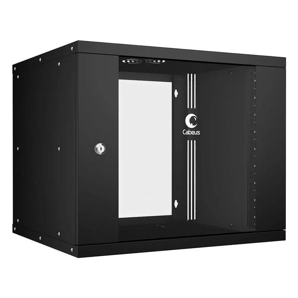 Шкаф телекоммуникационный настенный Cabeus Light, 19", 9U, 450х550х450 мм (ВхШхГ), дверь: стекло, разборный, чёрный