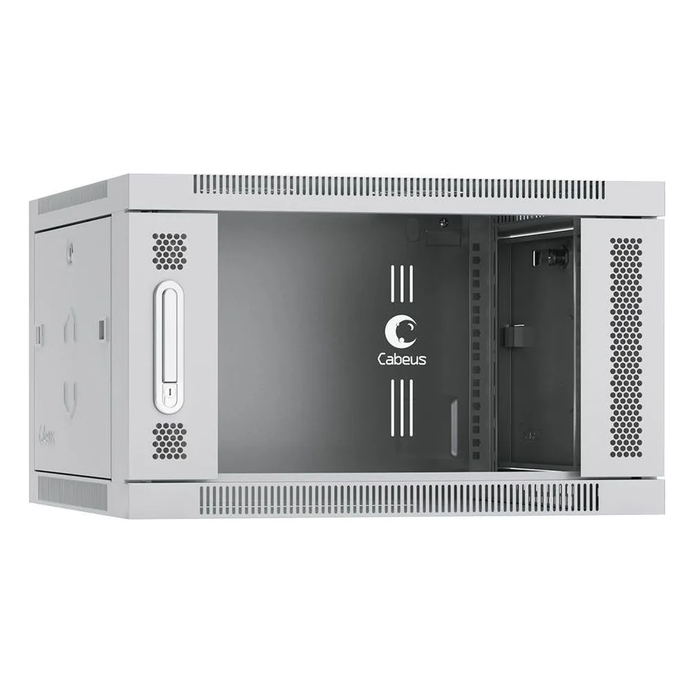 Шкаф телекоммуникационный настенный Cabeus SH-05F, 19", 6U, 368х600х450 мм (ВхШхГ), дверь: стекло, сварной, серый