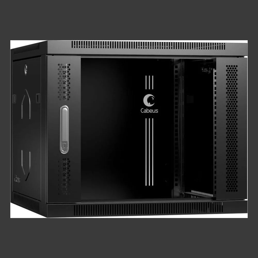 Шкаф телекоммуникационный настенный Cabeus SH-05F, 19", 9U, 501х600х450 мм (ВхШхГ), дверь: стекло, сварной, черный
