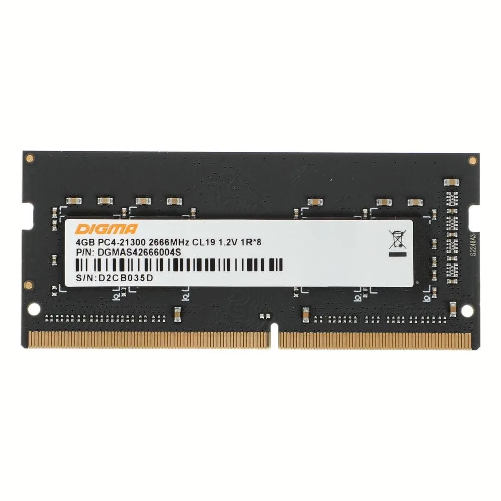 Оперативная память Digma, DDR4, 4GB (1x4GB), 2666MHz, CL19, SO-DIMM