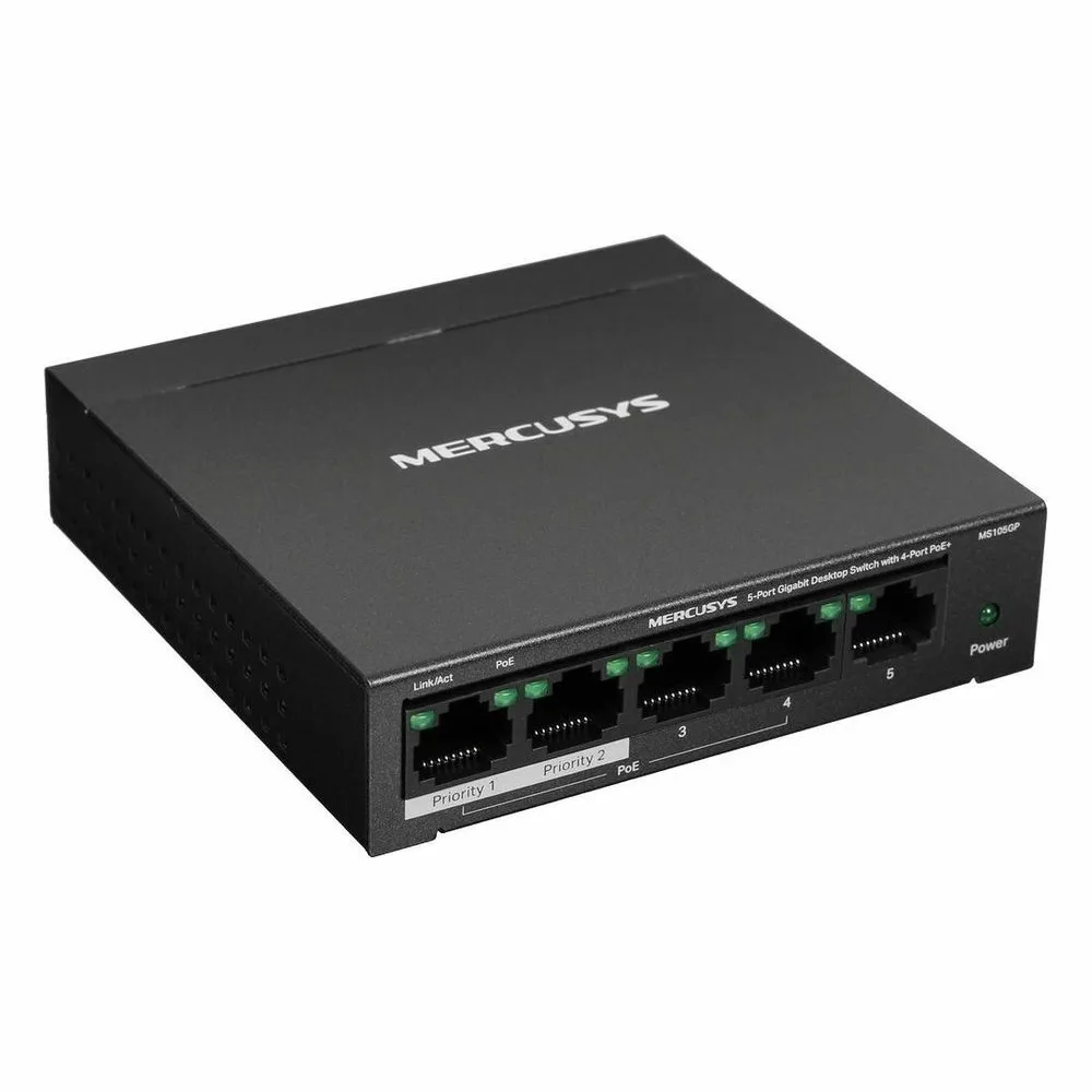 Коммутатор Mercusys MS105GP, 4×1 Гбит/с PoE + 1×1 Гбит/с, неуправляемый