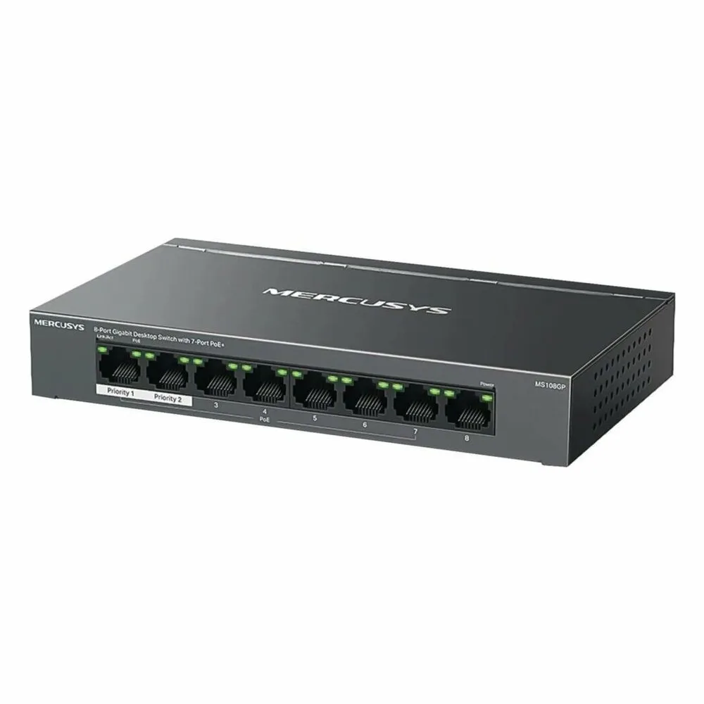 Коммутатор Mercusys MS108GP, 7×1 Гбит/с PoE + 1×1 Гбит/с, неуправляемый