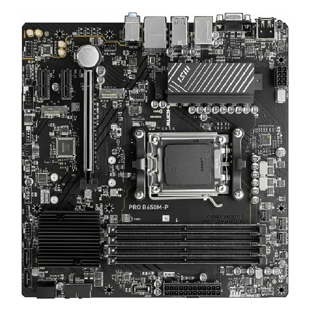 Материнская плата MSI PRO B650M-P, AM5, AMD B650, 4xDDR5, 4xSATA, 2xM.2, 1xPCIe 4.0 x16, 2xPCIe 3.0 x1, DisplayPort, HDMI, D-Sub, 1x2.5Gb LAN, 8xUSB, 3x3.5 мм, 7.1, microATX