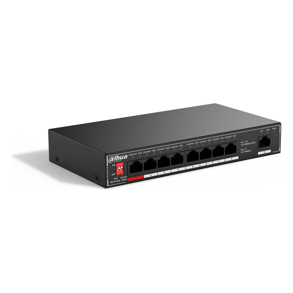 Коммутатор Dahua DH-SF1009P, 9×100 Мбит/с, неуправляемый