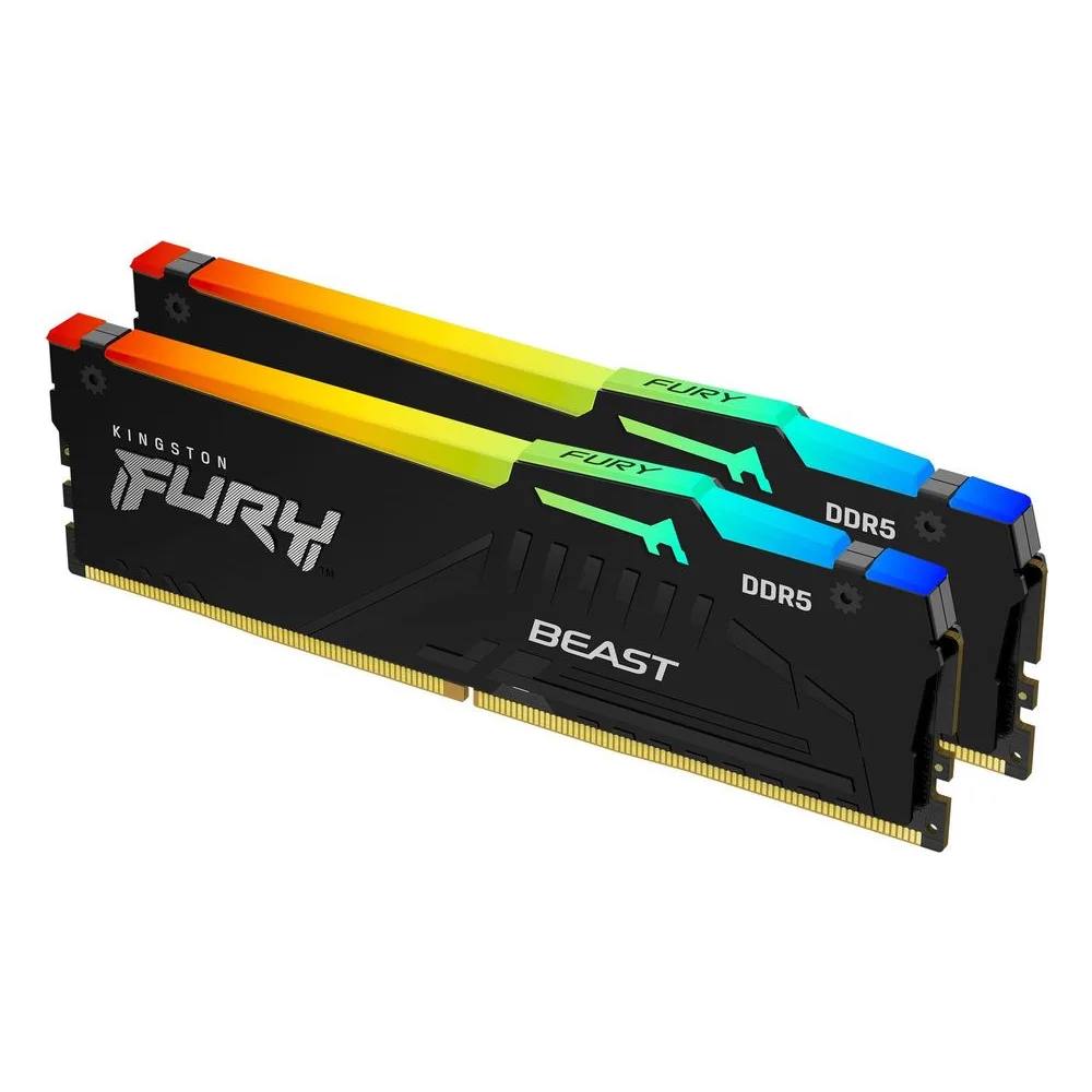 Оперативная память Kingston Fury Beast, DDR5, 16GB (2x8GB), 5200MHz, CL40, DIMM, с радиаторами, RGB, черный