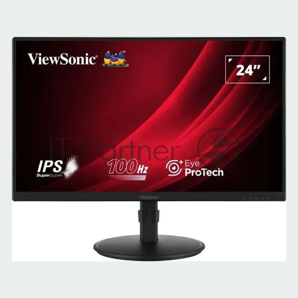 Монитор 23.8" ViewSonic VA2408-HDJ IPS 1920x1080, 100 Гц, 5 мс, 16:9, 250 кд/м², HDMI, DisplayPort, VGA, Low Blue Light, черный