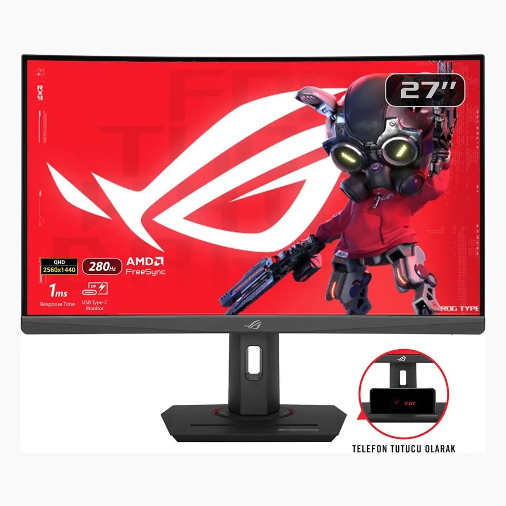 Монитор 27" ASUS ROG Strix XG27WCMS VA 2560x1440, 280 Гц, 1 мс, 16:9, 400 кд/м2, 1xHDMI, 1xDP, 1xUSB-C, изогнутый, черный
