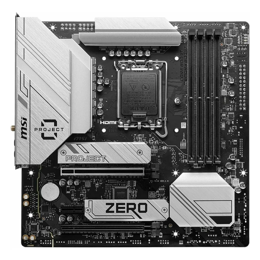 Материнская плата MSI B760M PROJECT ZERO, LGA1700, Intel B760, 4xDDR5, 4xSATA, 2xM.2, 1xPCIe 5.0 x16, DisplayPort, HDMI, 1x2.5Gb LAN, USB Type-C, 5x3.5 мм, 7.1, microATX