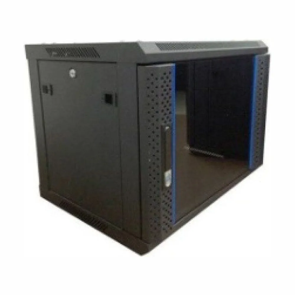 Настенный шкаф Wize Pro W6U45R 19", 6U, 600х450 мм, стеклянная передняя дверь, задняя стенка металлическая, неоткидная, рэковые гайки: 10 шт, макс. вес нагрузки 60 кг, сталь, черный, установка на ножки (опционально)