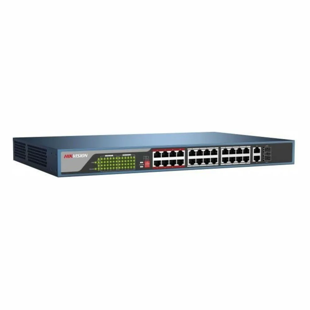 Коммутатор Hikvision DS-3E0326P-E/M(C), 24×100 Мбит/с PoE + 1×100 Мбит/с + 1×1 Гбит/с SFP, неуправляемый