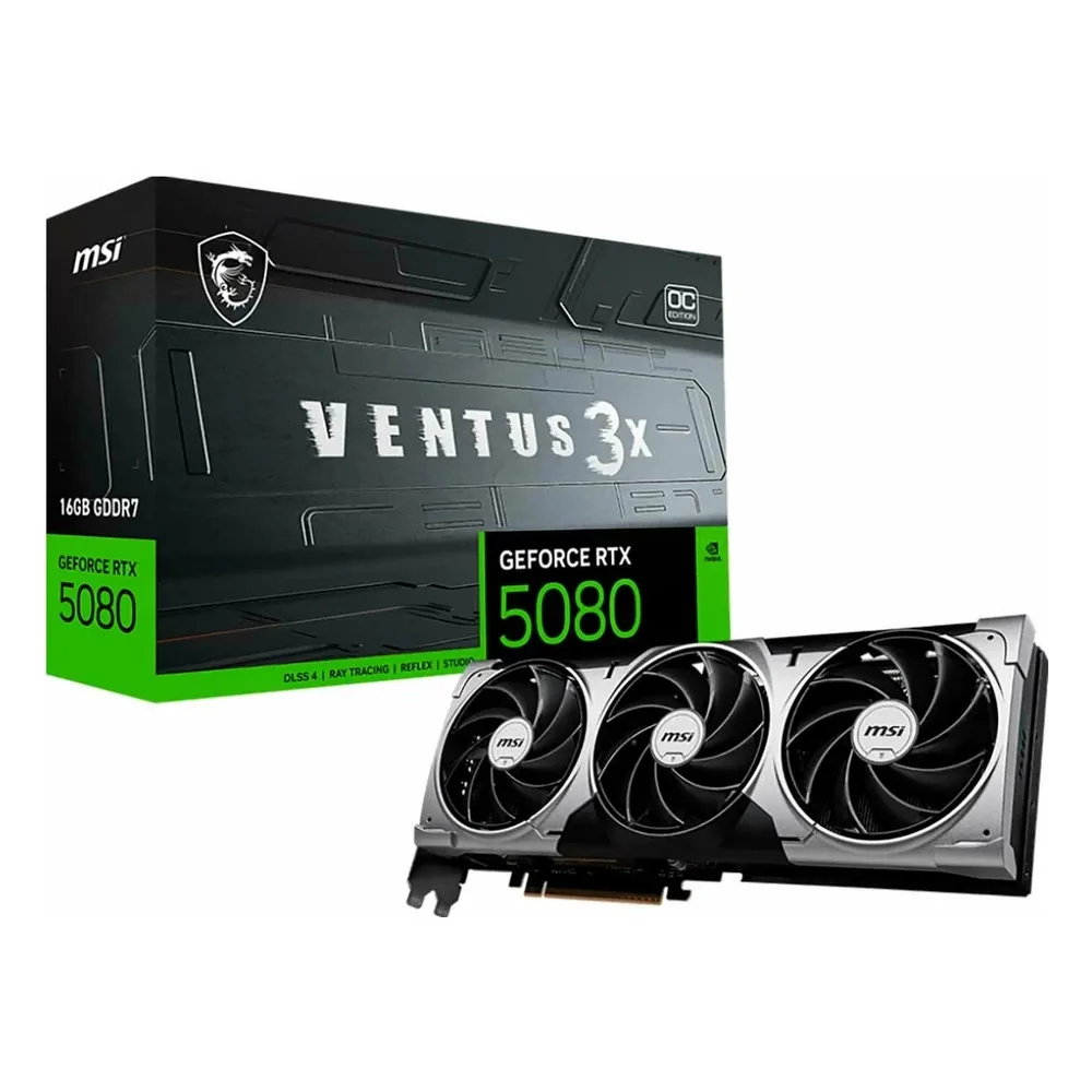 Видеокарта MSI GeForce RTX 5080 VENTUS 3X OC, 16 GB GDDR7, 256 bit, 3xDisplayPort, HDMI, GPU 2640 MHz