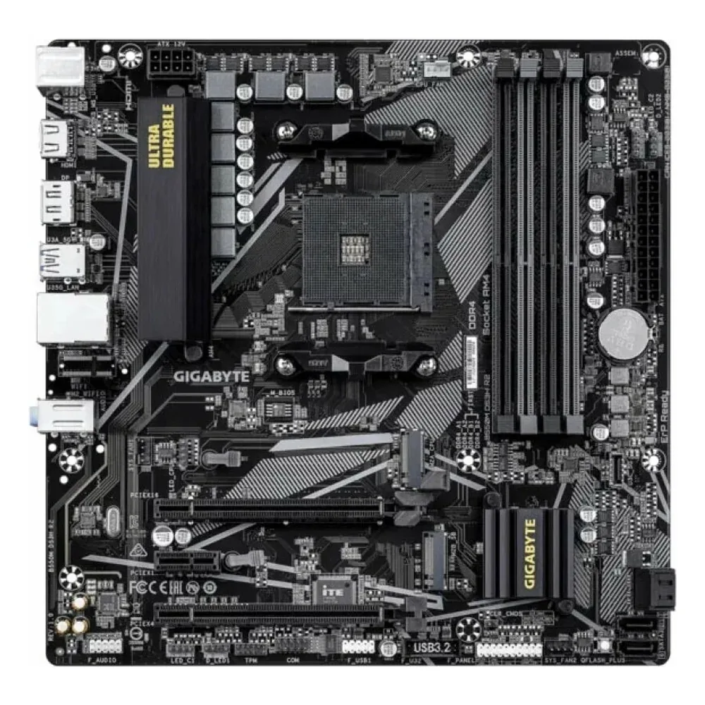 Материнская плата Gigabyte B550M DS3H R2, AM4, AMD B550, 4xDDR4, 4xSATA, 2xM.2, 2xPCIe x16, DisplayPort, HDMI, 1xGb LAN, 6xUSB, 3x3.5 мм, 7.1, microATX