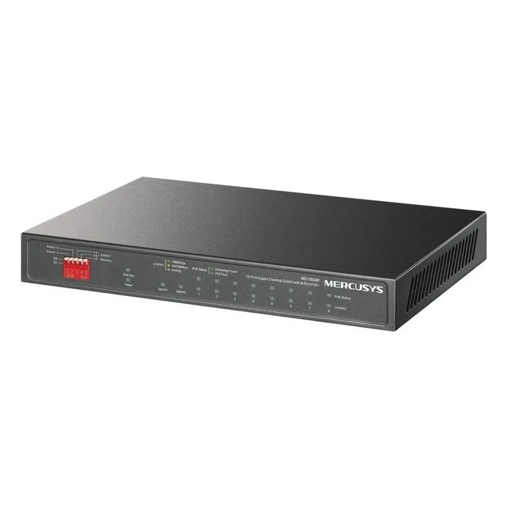 Коммутатор Mercusys MS110GMP, 8×1 Гбит/с PoE + 2×1 Гбит/с, неуправляемый
