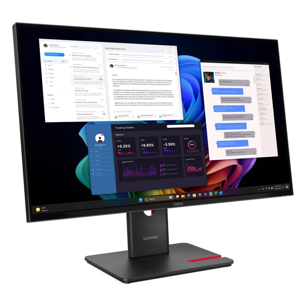 Монитор 27" Lenovo T27UD-40 IPS 3840x2160, 60 Гц, 4 мс, 16:9, 350 кд/м², HDMI 2.1, DP 1.4, USB-C (100 Вт), USB Hub (3x USB 3.2, 1x USB-C), RJ-45, черный