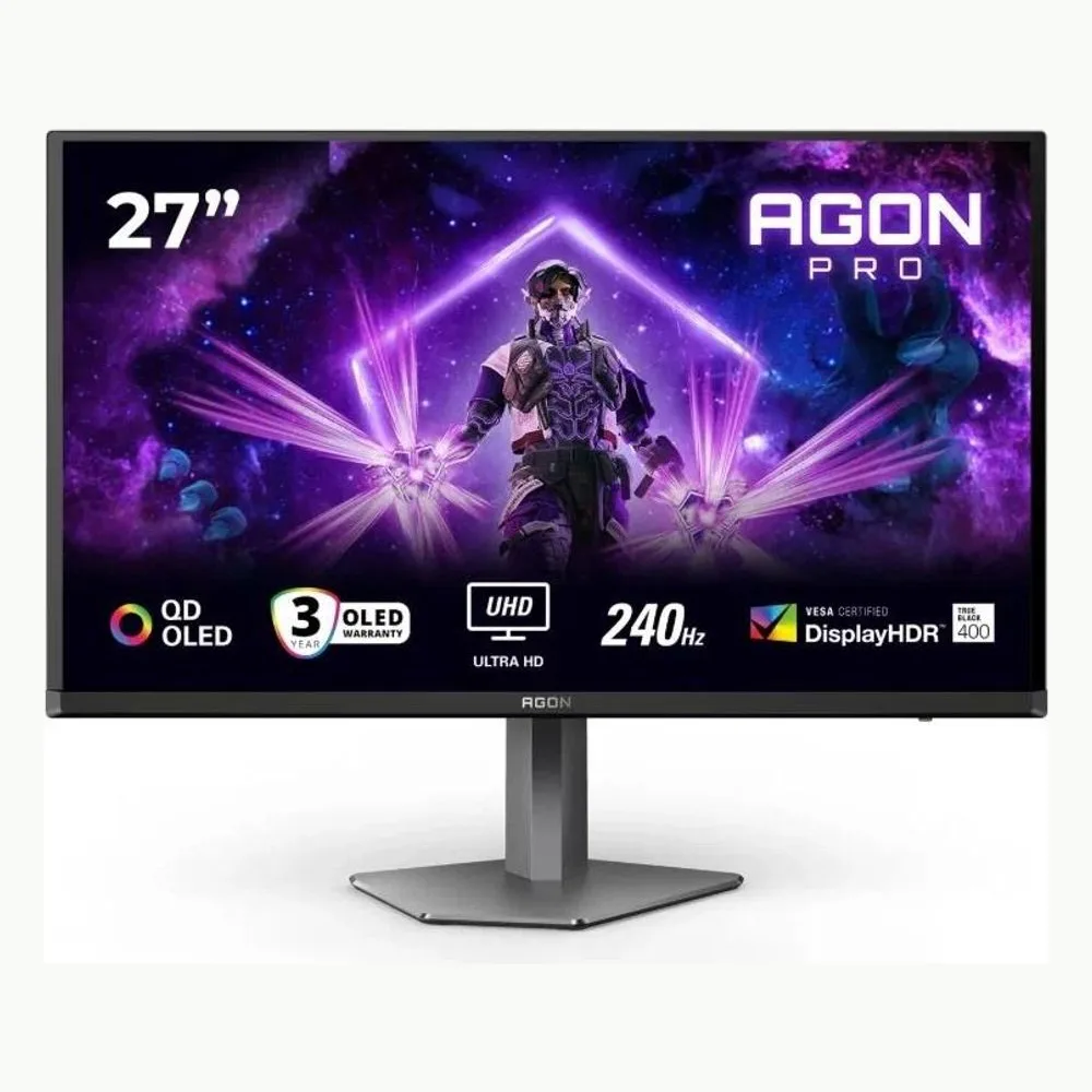 Монитор 27" AOC Agon Pro AG276UZD QD-OLED 3840x2160, 240 Гц, 0.03 мс, 16:9, 1000 кд/м² (пиковая), DisplayHDR True Black 400, DP 2.1, HDMI 2.1, USB-C, USB Hub (4x USB 3.2), динамики (2x5 Вт), FreeSync, Adaptive-Sync, черный