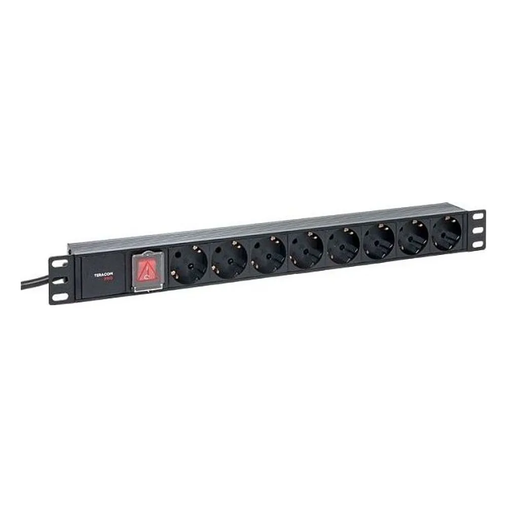 Блок розеток PDU TERACOM PRO 19'' 1U 16А/250В 8 розеток Schuko с выключателем шнур питания длиной 2 метра сечение 3x1.5 мм2 вилка Schuko корпус пластик черный