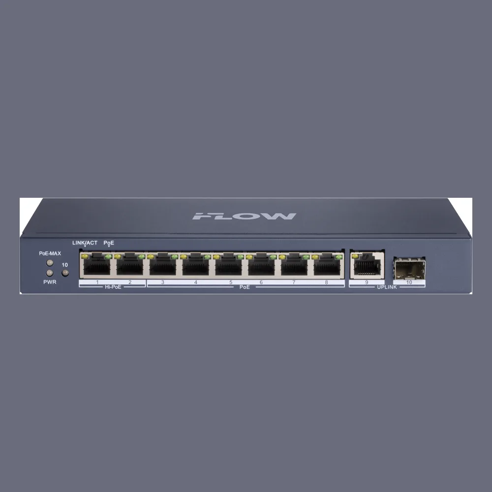 Коммутатор iFLOW F-SW-EU610HPOE-V, 8×1 Гбит/с PoE + 2×1 Гбит/с LAN, неуправляемый