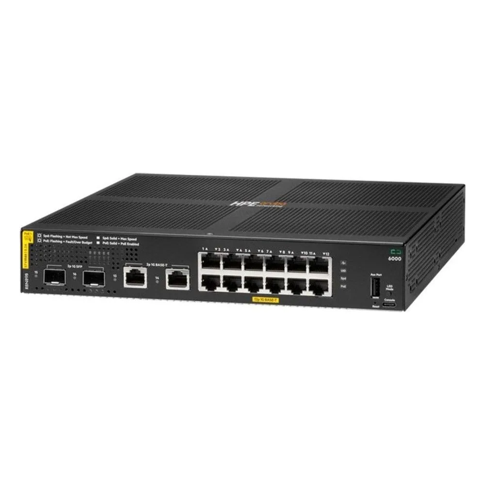 Коммутатор HPE Aruba Networking CX 6000 12G Class4 PoE 2G/2SFP 139W, 14×1 Гбит/с + 2×SFP, управляемый
