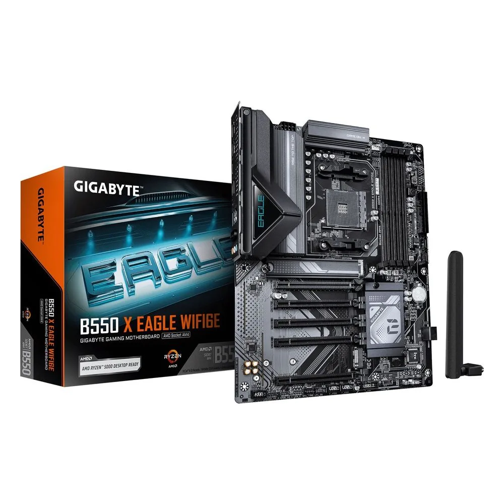 Материнская плата Gigabyte B550 X EAGLE WIFI6E, AM4, AMD B550, 4xDDR4, 4xSATA 6Gb/s, 2xM.2, 1xPCIe 4.0 x16, 4xPCIe 3.0 x1, 1xHDMI, 1x 2.5Gb LAN, 4xUSB 2.0, 3xUSB 3.2 Gen 1, 1xUSB 3.2 Gen 2, 1xUSB Type-C, 3x3.5 мм, 7.1, ATX