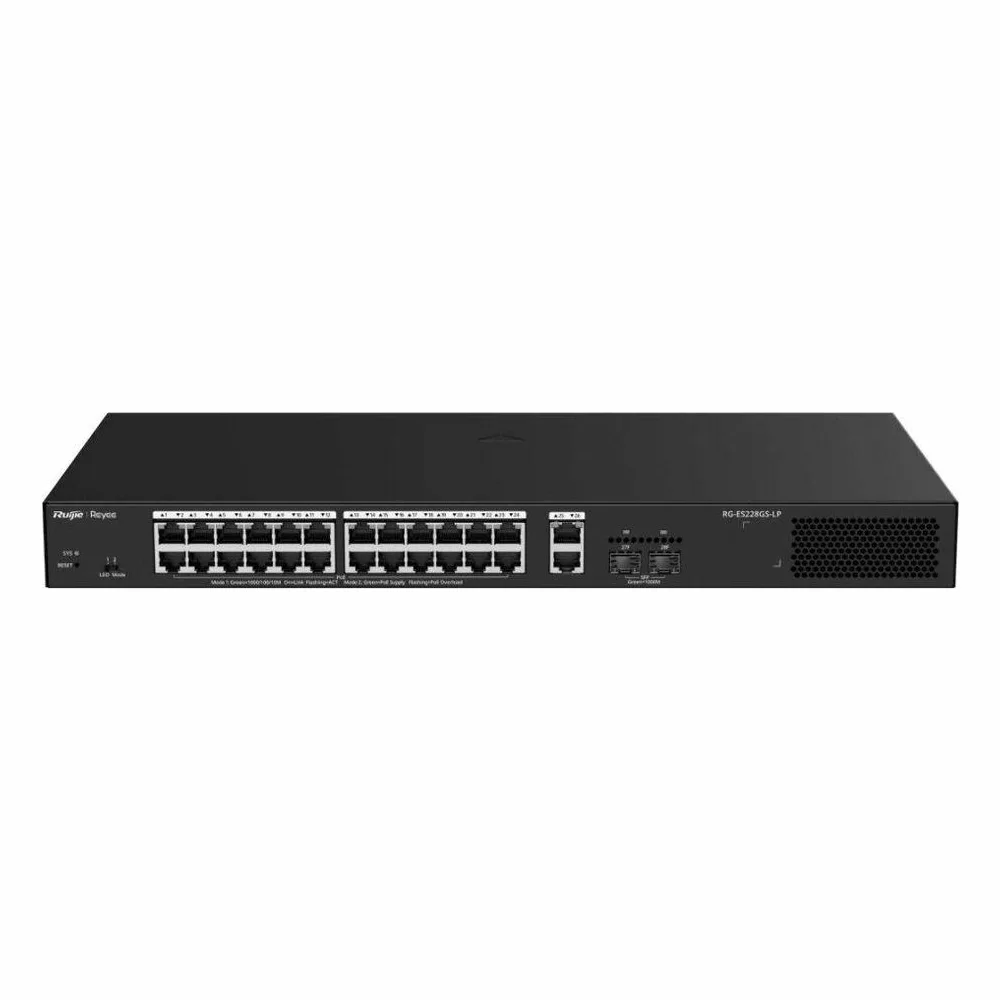 Коммутатор Ruijie Reyee RG-ES228GS-LP, 24×1 Гбит/с PoE + 2×1 Гбит/с + 2×1 Гбит/с SFP Uplink, настраиваемый