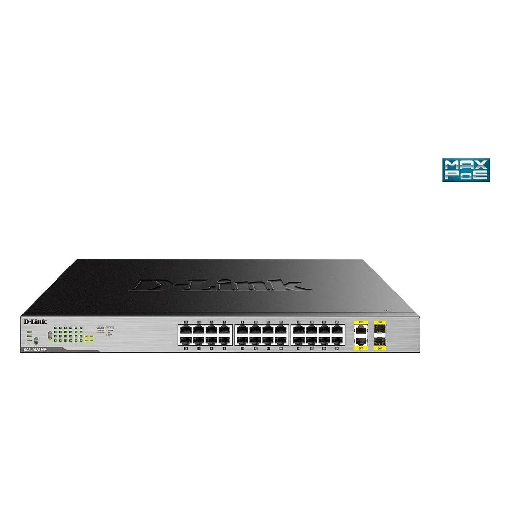 Коммутатор D-Link DGS-1026MP/A1A, 24×1 Гбит/с + 2×1 Гбит/с Combo, неуправляемый