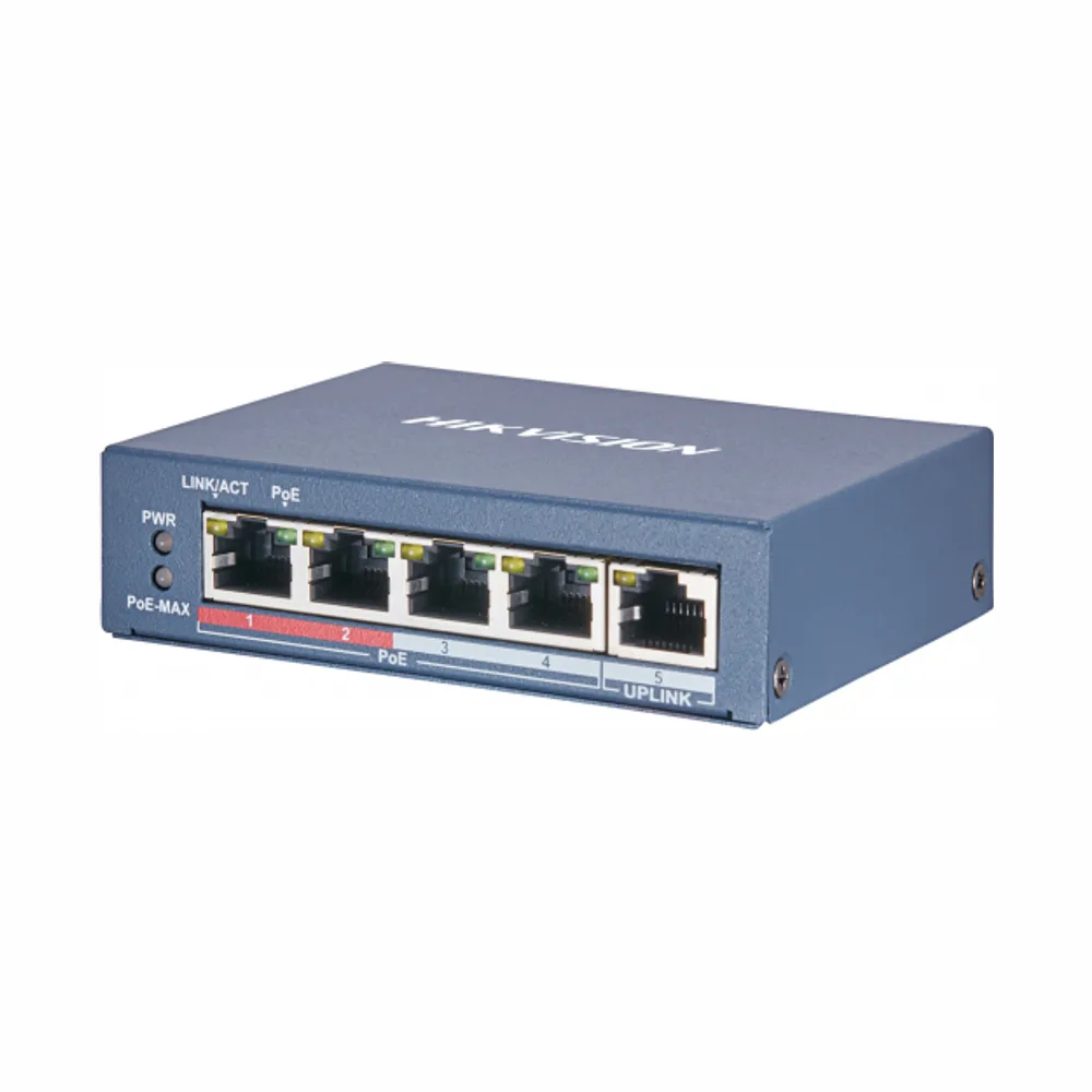 Коммутатор Hikvision DS-3E0105P-E(B), 4×100 Мбит/с PoE + 1×100 Мбит/с Uplink, неуправляемый