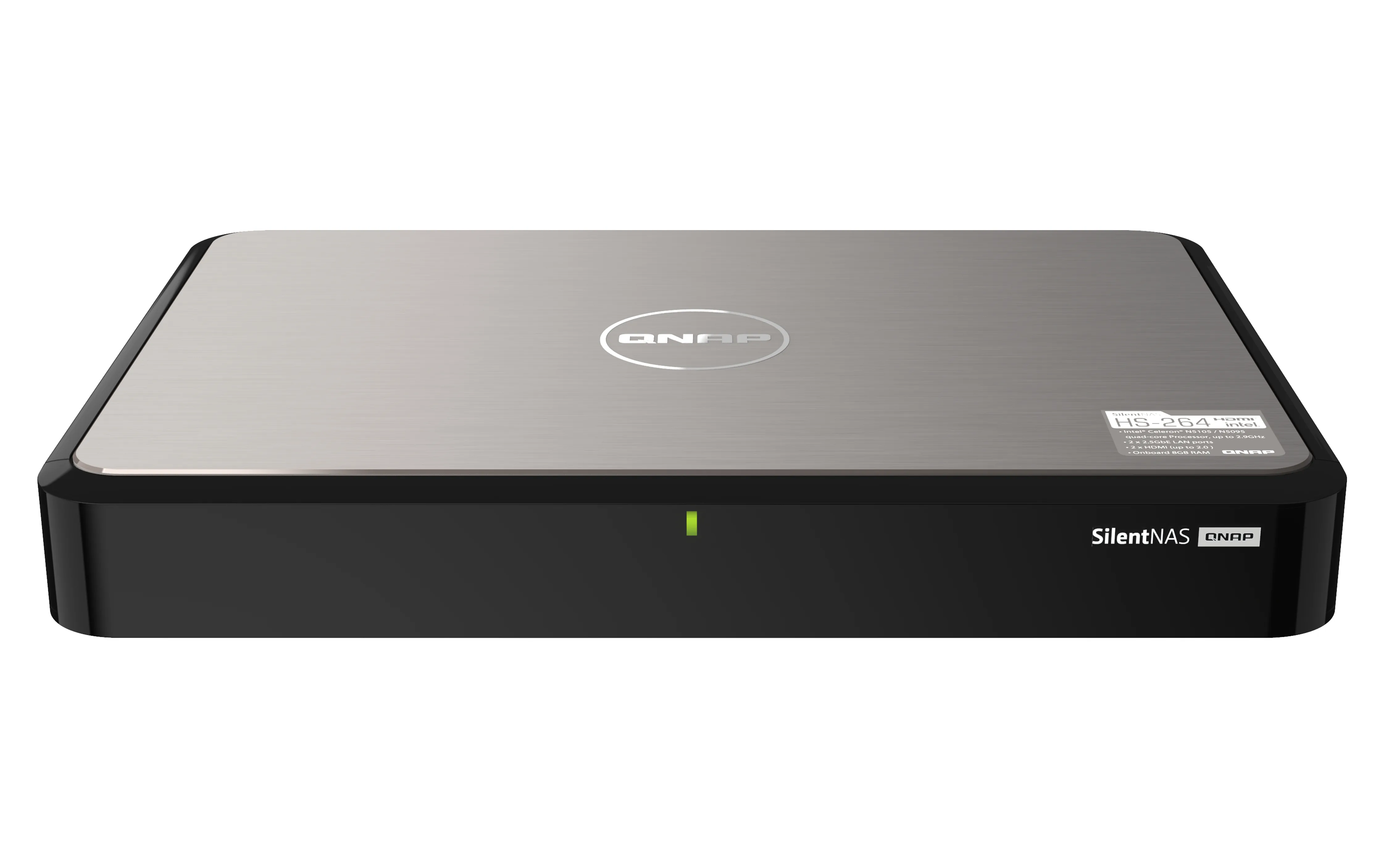 Сетевое хранилище SMB QNAP HS-264-8G Silent NAS 2 HDD trays, 4-core Intel Celeron N5105 2.0 GHz up to 2.9 GHz, 8 Gb RAM, 2x2.5 Gigabit Ethernet, 2 xUSB 3.2 Gen 2 (10Gbps), 2xHDMI.