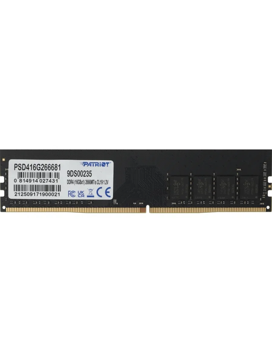 Оперативная память Patriot Signature, DDR4, 16GB (1x16 GB), 2666 MHz, CL19, DIMM