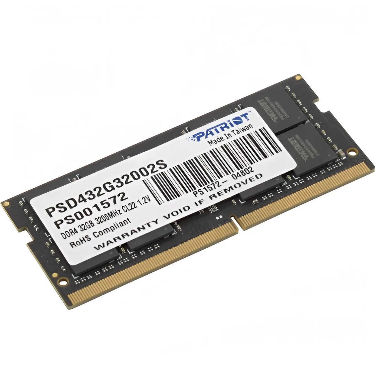 Оперативная память Patriot Signature, DDR4, 32GB (1x32 GB), 3200 MHz, CL22, SO-DIMM