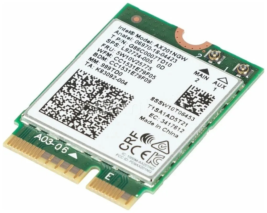Плата сетевого контроллера Intel® Wi-Fi 6 AX201, 2230, 2x2 AX+BT, No vPro®,999TD0