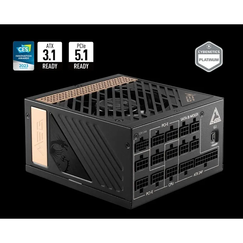 Блок питания MSI MEG Ai1300P (306-7ZP4A11-CE0), 1300Вт, 80 PLUS Platinum, 120мм, модульный, черный/золотой
