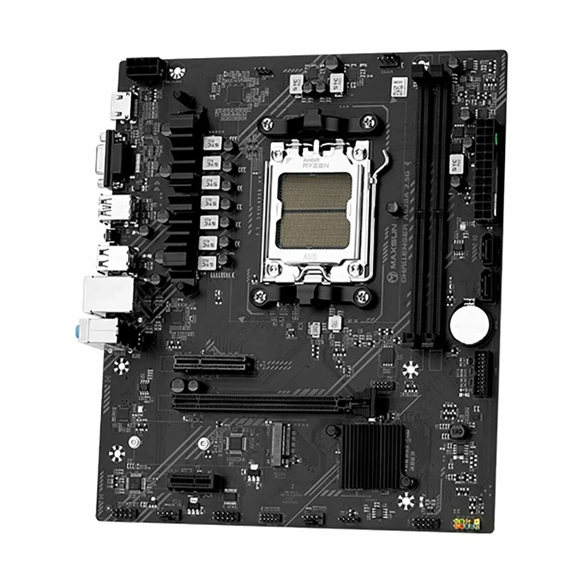 Материнская плата Maxsun MS-Challenger A620A 2.5G, AM5, AMD A620, 2xDDR5, 3xSATA 6Gb/s, 1xM.2, 1xPCIe x16, 1xPCIe x4, 1xPCIe x1, 1xHDMI, 1xD-Sub, 1x2.5GbE, 4xUSB 3.0, 2xUSB 2.0, 3x3.5 мм, 5.1, microATX