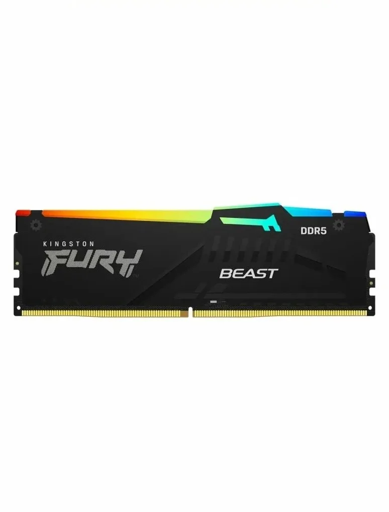 Оперативная память Kingston Fury Beast, DDR5, 16Gb (1x16 Gb), 6400 MHz, CL32, радиатор, RGb, черный
