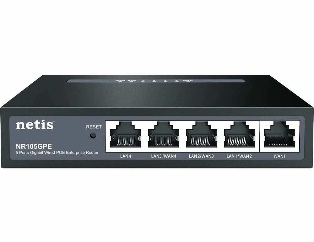 Маршрутизатор Netis NR105GPE, 4×1 Гбит/с WAN/LAN (4 PoE+) + 1×1 Гбит/с WAN, Multi-WAN, управляемый