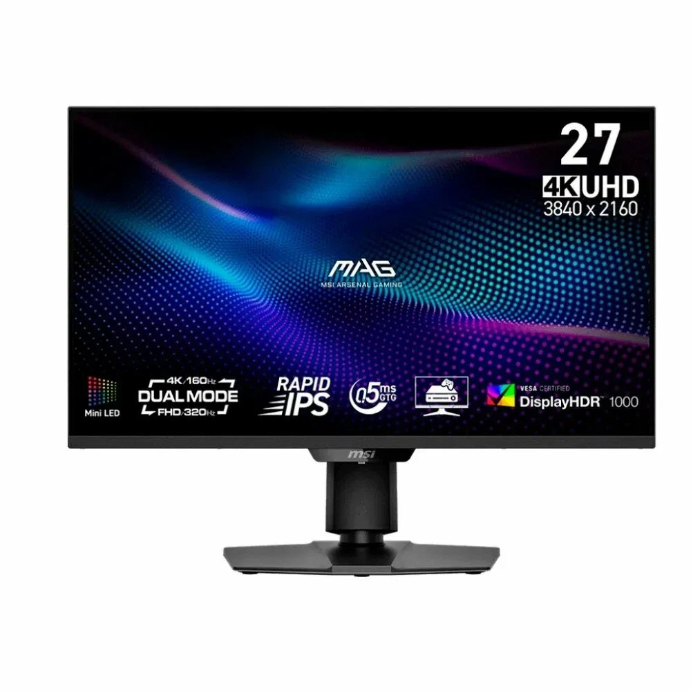 Монитор 27" MSI MAG 274UPDF E16M Rapid IPS 3840x2160, 160 Гц, 0.5 мс, 16:9, 400 кд/м², 2xHDMI 2.1, DP 1.4a, USB-C (15 Вт), 3.5 Jack, HDR10, Adaptive-Sync, черный