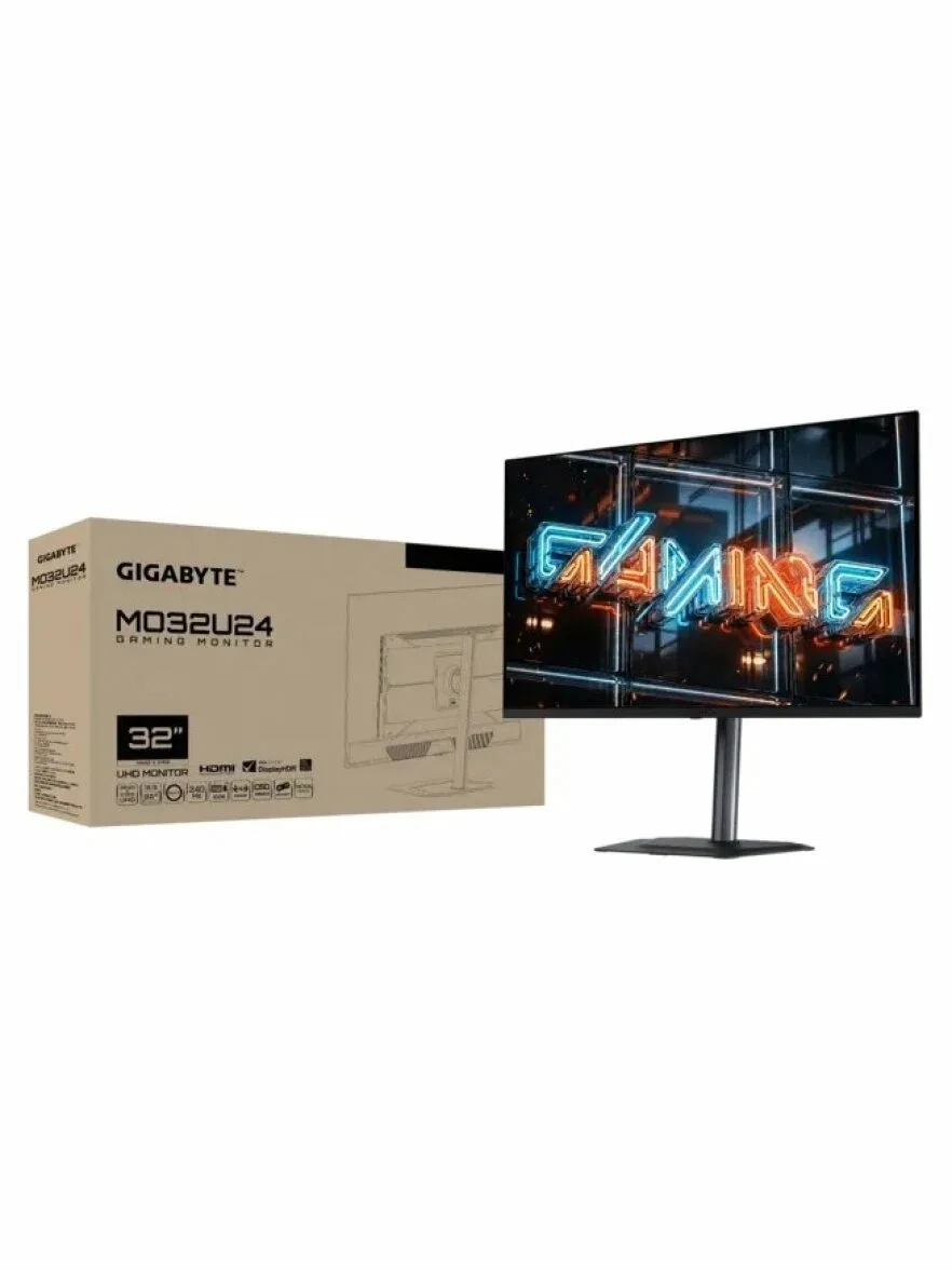 Монитор 31.5" Gigabyte MO32U24 QD-OLED 3840x2160, 240 Гц, 0.03 мс, 16:9, 300 кд/м², 2xHDMI, DisplayPort, USB-C, HDR, FreeSync Premium Pro, G-Sync Compatible, Flicker Free, встроенные динамики, поворот на 90 градусов, регулировка по высоте, черный